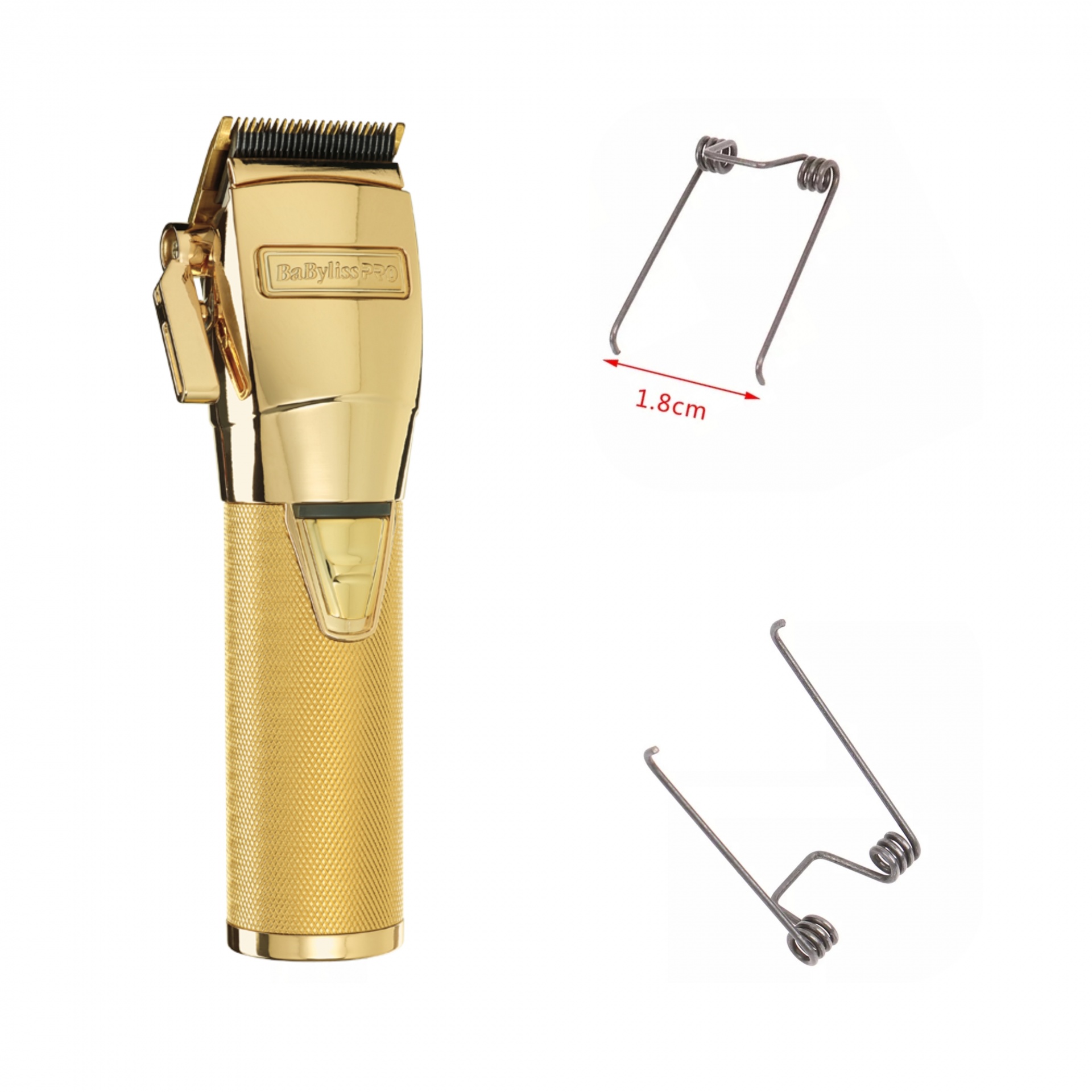 Máquina de cortar cabelo dourada com mola metálica