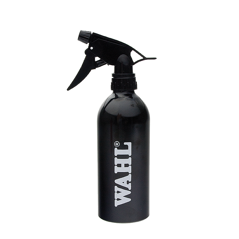 Frasco pulverizador preto com texto WAHL em branco