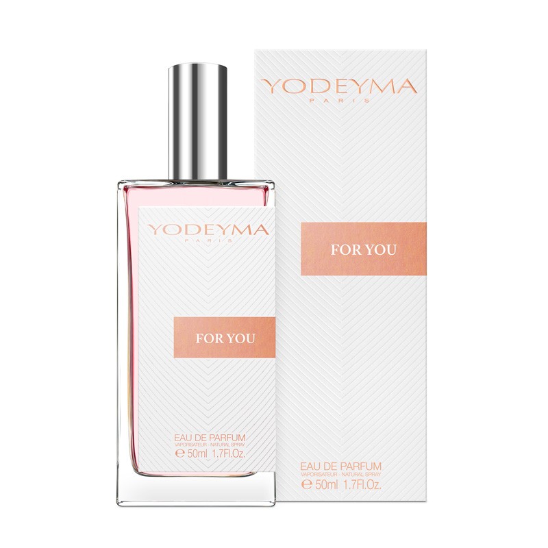 Frasco de perfume Yodeyma For You de 50 ml e embalagem branca