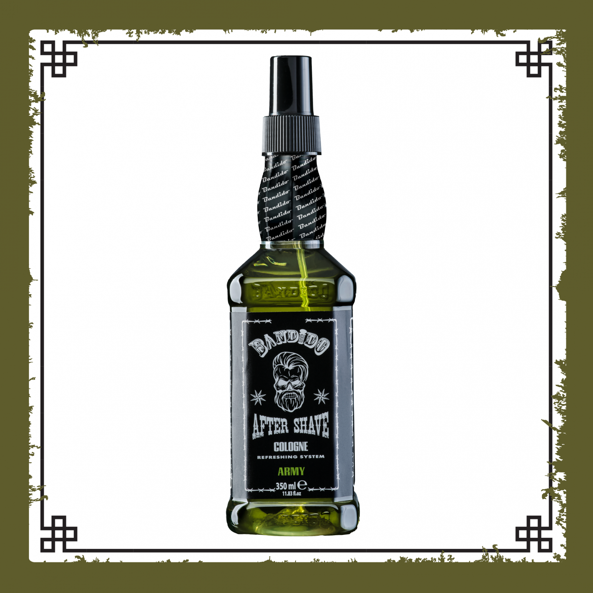 Frasco verde de after shave Badboo com tampa preta de borrifar