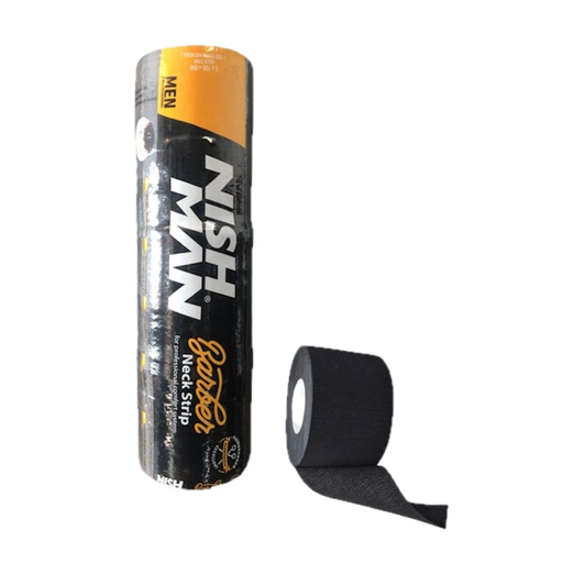 Fita elástica preta para pescoço NISH MAN Tattoo Neck Strip em embalagem preta com detalhes laranja e branco