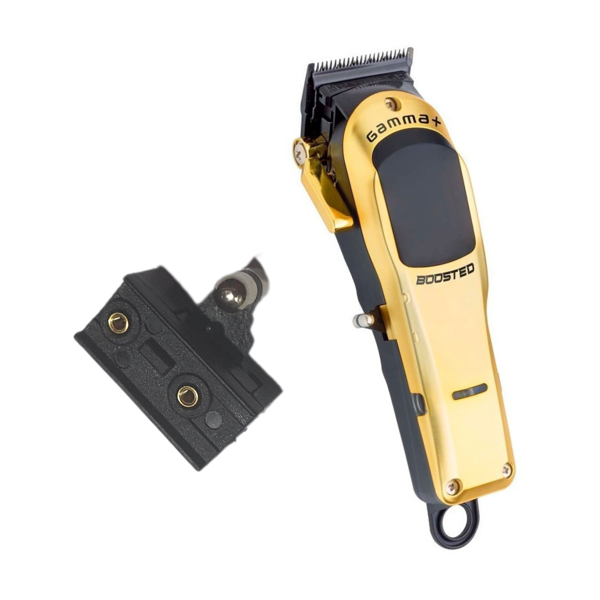 Máquina de cortar cabelo dourada e preta com lâmina destacável