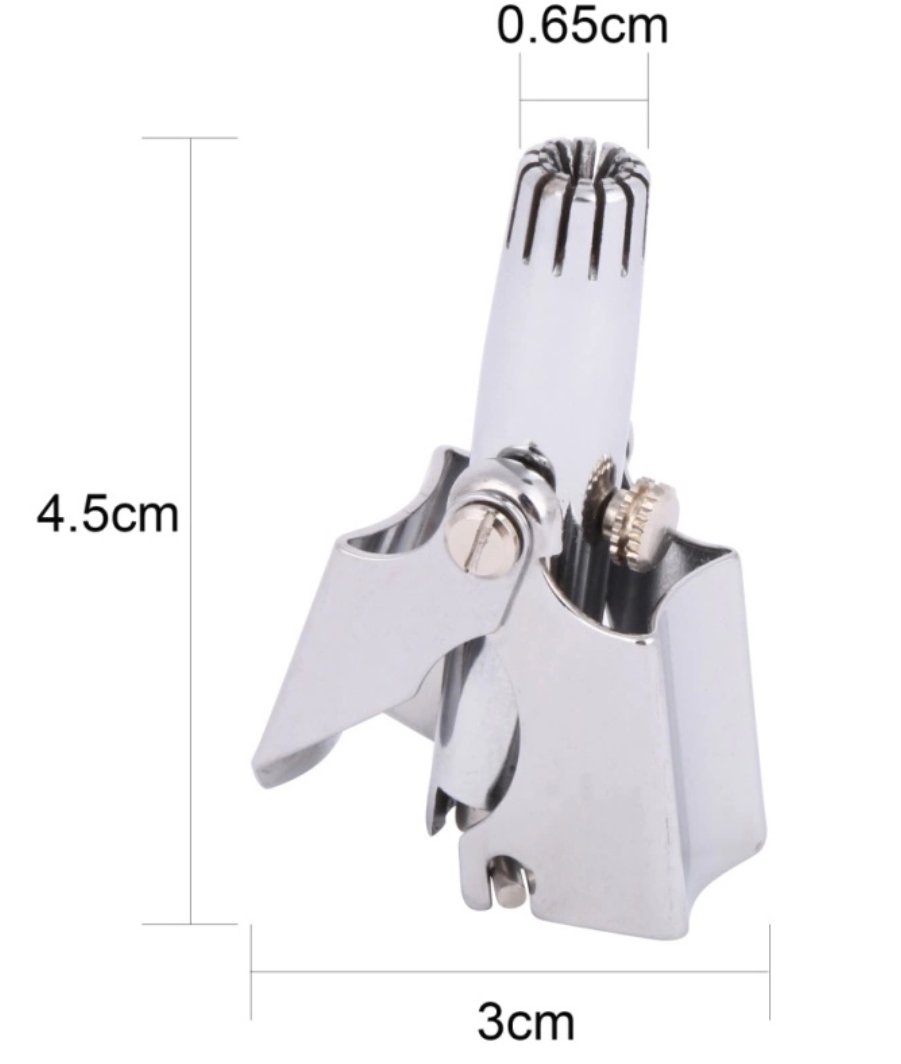 Ferramenta metálica prateada com medidas visíveis