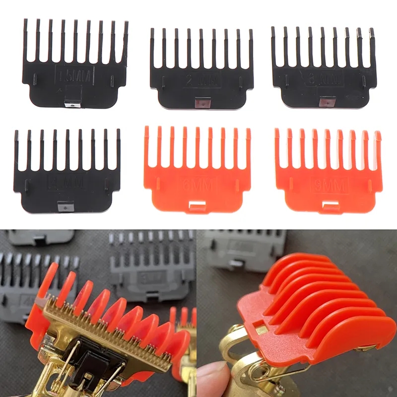 Conjunto de pentes de ajuste para máquina de cortar cabelo em plástico preto e vermelho