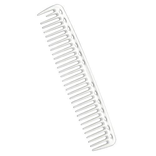 Pente de plástico branco com orifícios ao longo de um lado