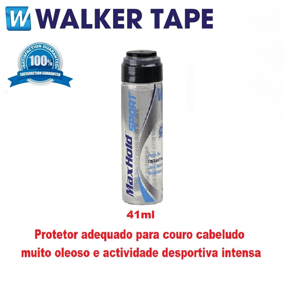 Frasco MaxHold Sport 41ml com texto WALKER TAPE e descrição em português