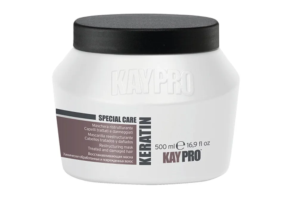 frasco branco de plástico com tampa preta, produto capilar keratin da Kaypro