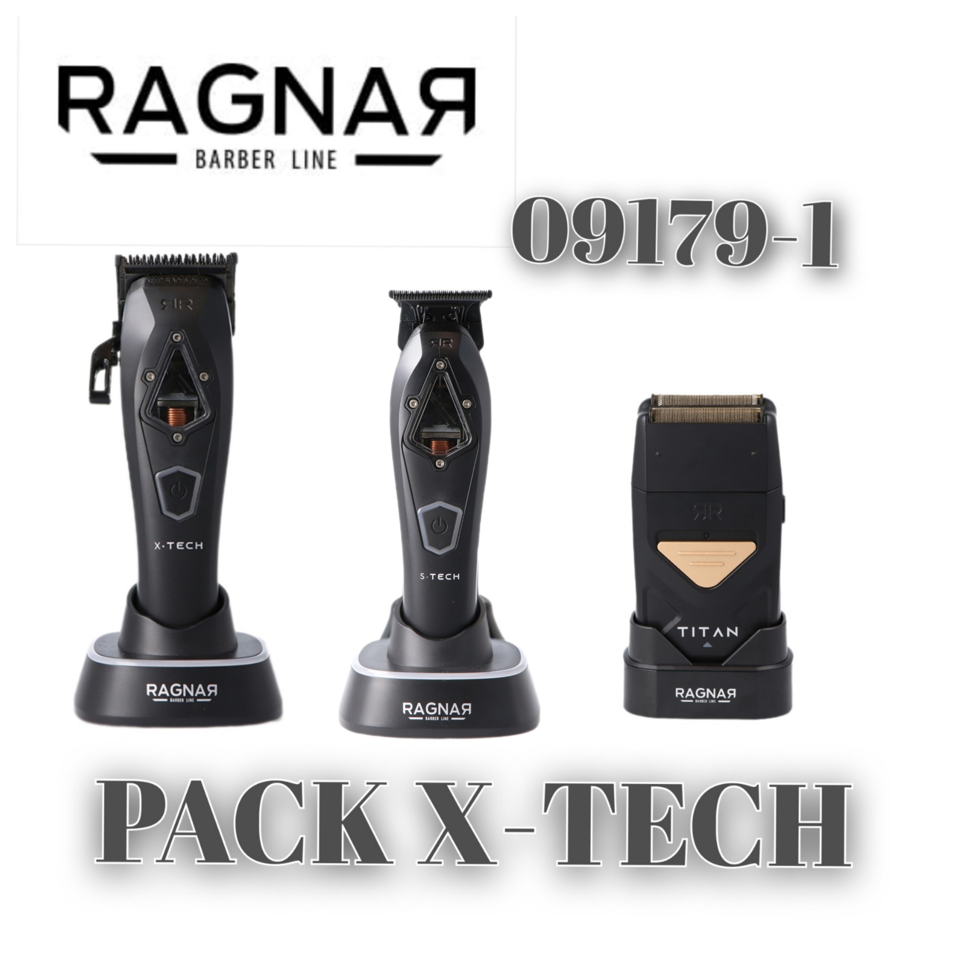 Máquinas de barbear elétricas pretas RAGNAR com texto e suportes