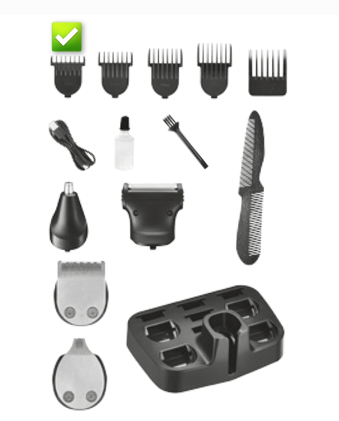 Conjunto de acessórios para máquina de cortar cabelo com pentes, óleo, escova, lâminas e base