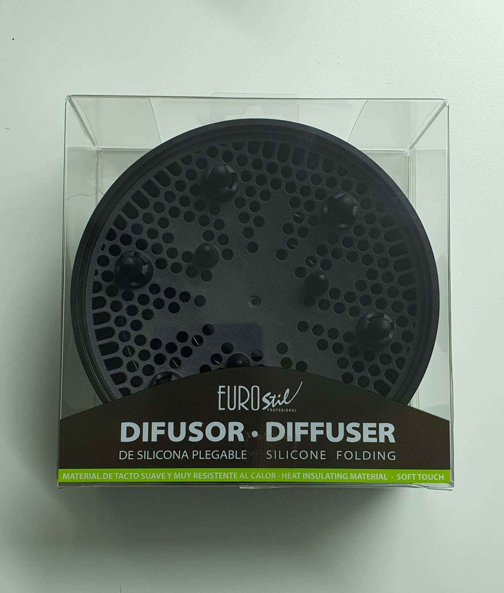 Difusor de silicone dobrável preto em embalagem transparente
