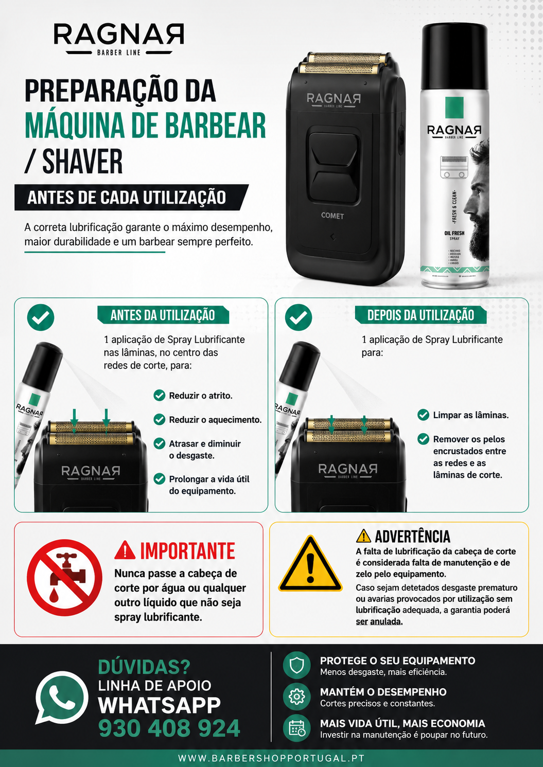 Aparelho de barbear elétrico preto RAGNAR COMET junto com spray lubrificante OIL FRESH SPRAY