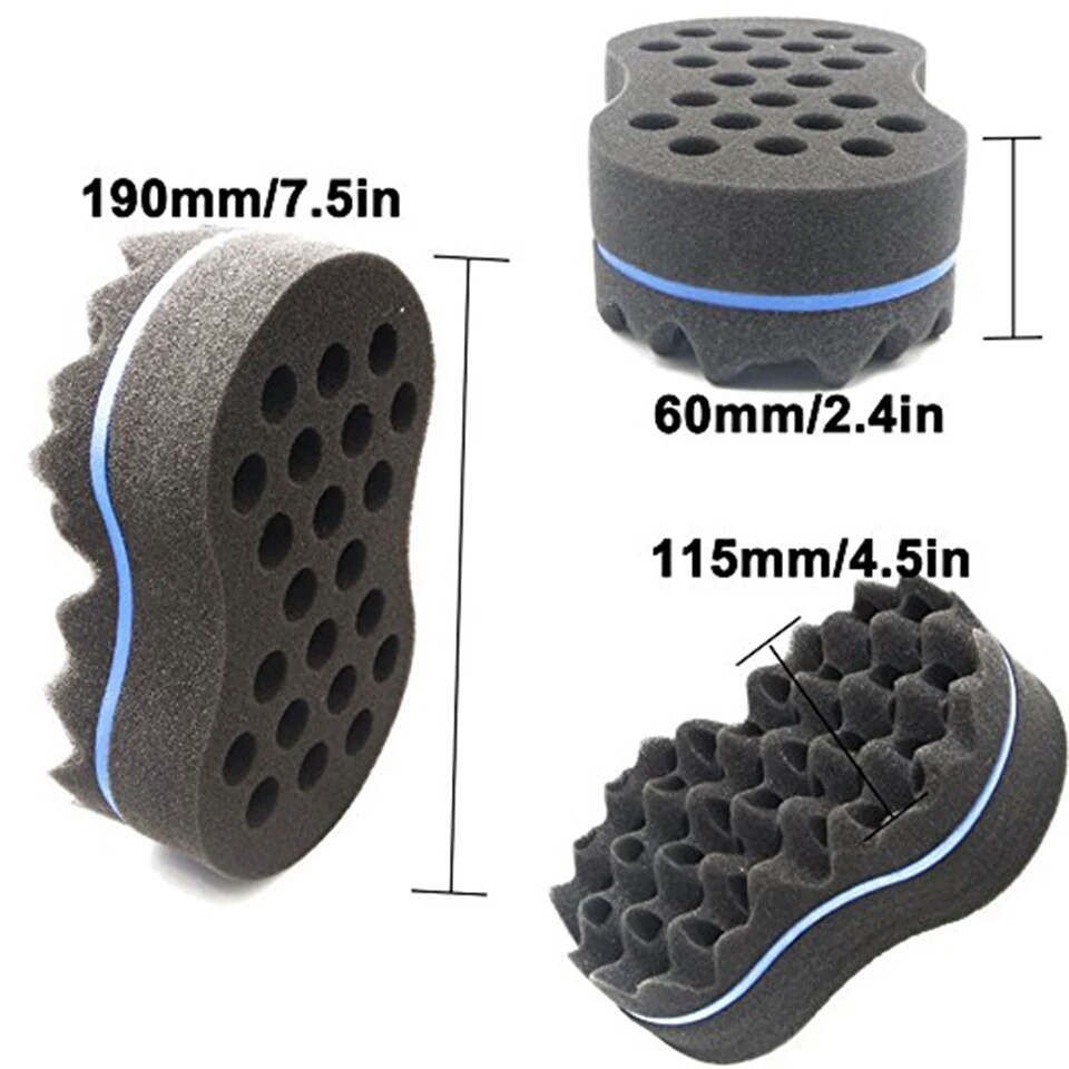 Espuma preta com furos e textura hexagonal com faixa azul e medidas