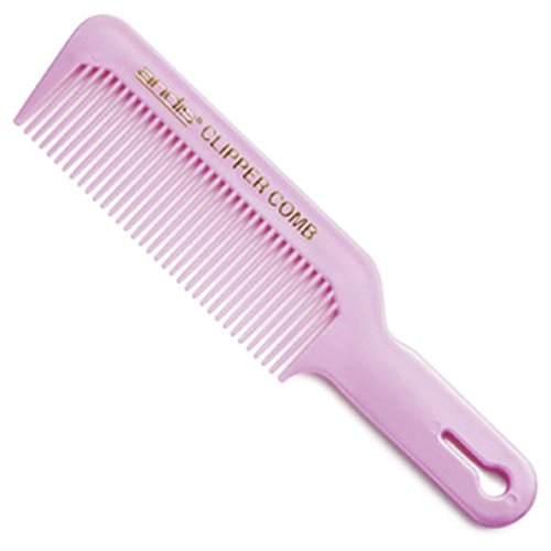 Pente rosa de plástico com cabo e dentes finos