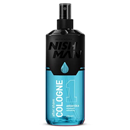Frasco de spray after shave cologne azul e preto NISH MAN