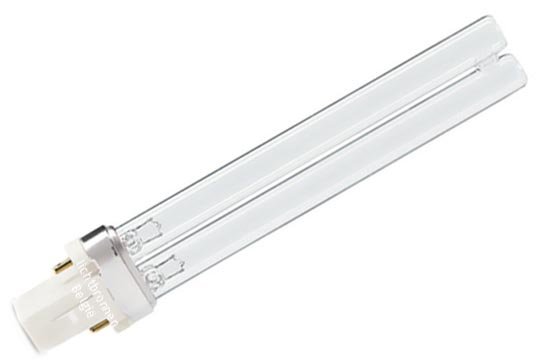 Lâmpada fluorescente compacta transparente com base branca e contactos metálicos