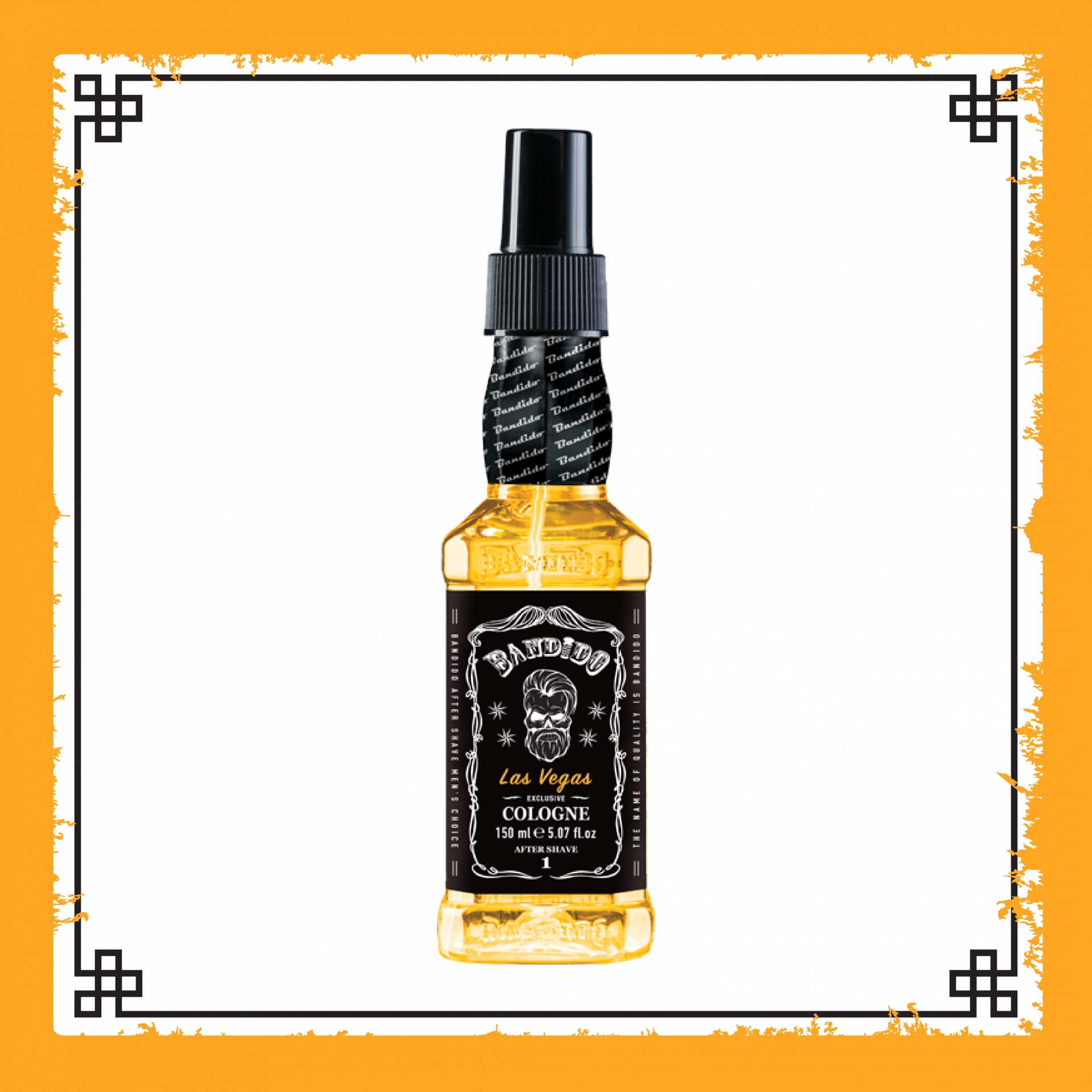 Frasco de colónia Barbed Las Vegas com frasco transparente e rótulo preto