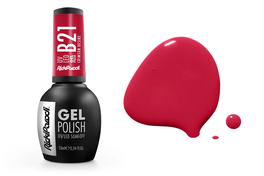 Esmalte em gel vermelho B21 Rich'n'Cook com amostra de cor ao lado
