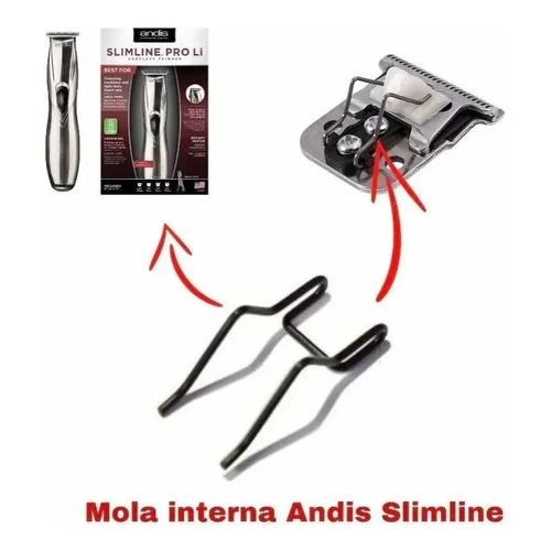 Mola interna metálica preta para máquina de cortar cabelo Andis Slimline Pro Li com caixa e lâmina destacada