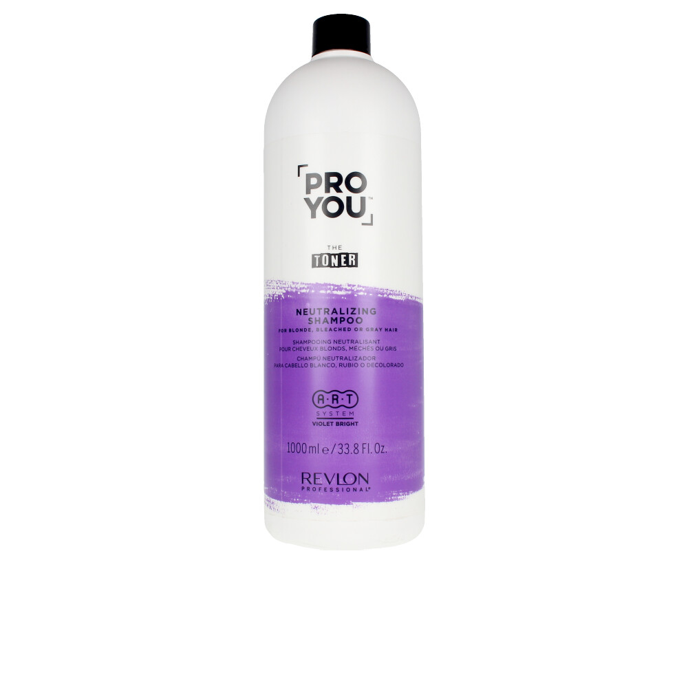 Frasco branco de shampoo roxo Revlon Professional