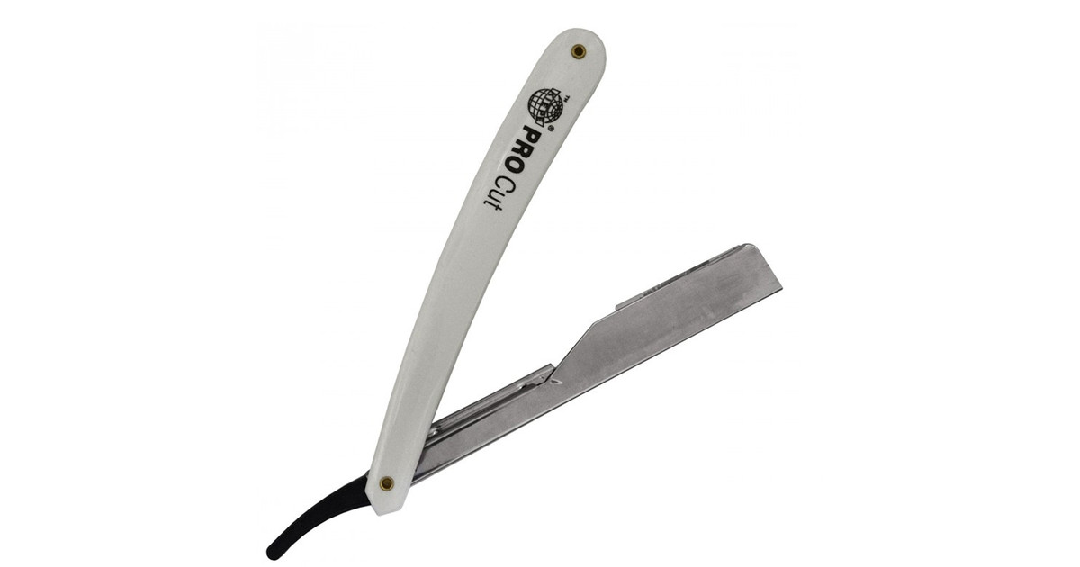 Navaja de barbero com cabo branco e lâmina metálica