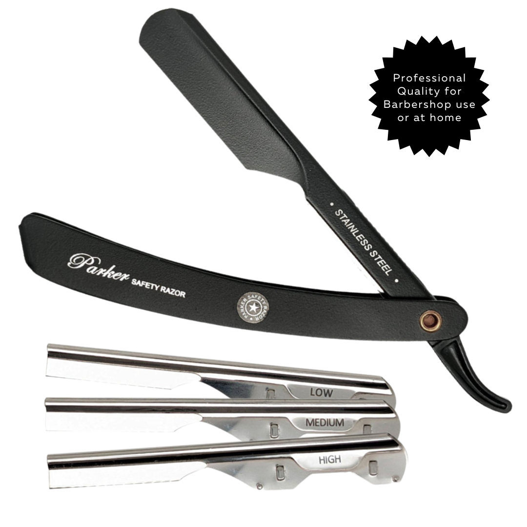 Navalha de barbear preta com lâmina em aço inoxidável e três lâminas ajustáveis rotativas