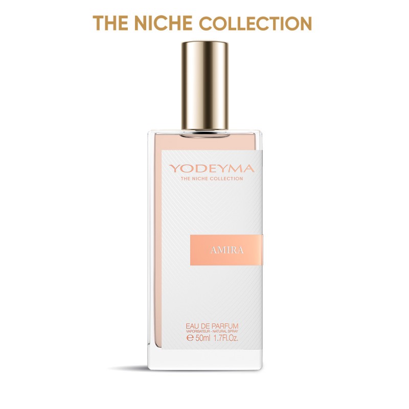 Frasco de perfume Yodeyma Amira da coleção The Niche Collection com tampa dourada