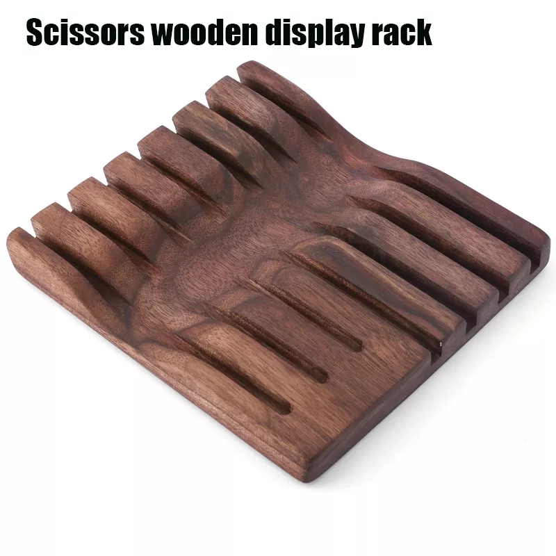 Suporte de exposição em madeira castanha para tesouras com vários compartimentos