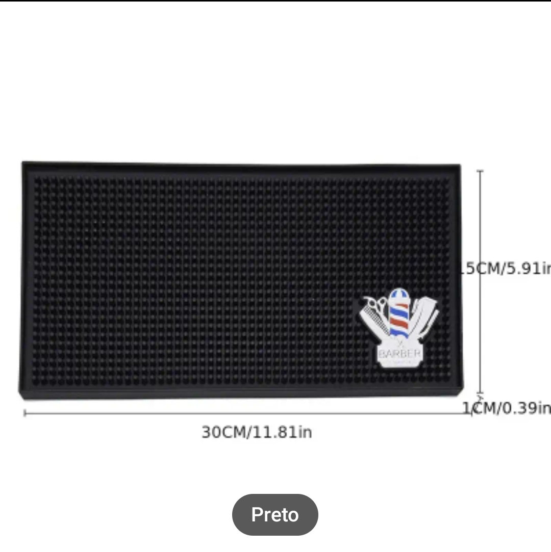 Tapete preto retangular com textura e emblema de barbearia