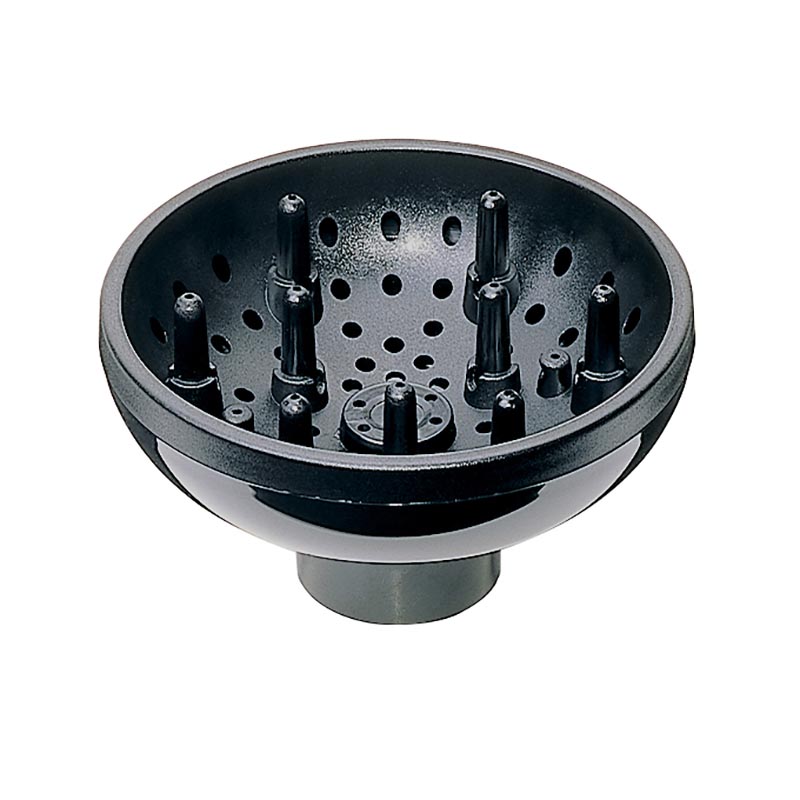 Difusor de cabelo preto em plástico com pernas e orifícios