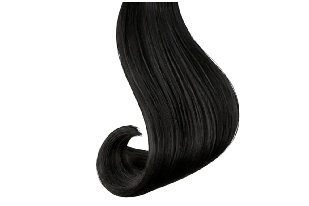 Fio de cabelo liso preto curvado