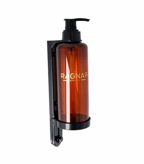 Dispenser de parede de garrafa ambar com bomba preta e suporte preto