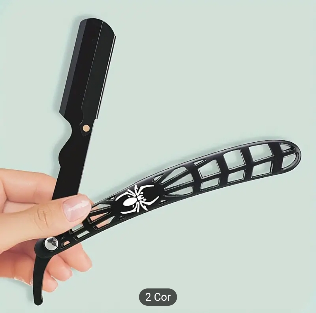 Navalha dobrável preta com padrão de teia e aranha branca