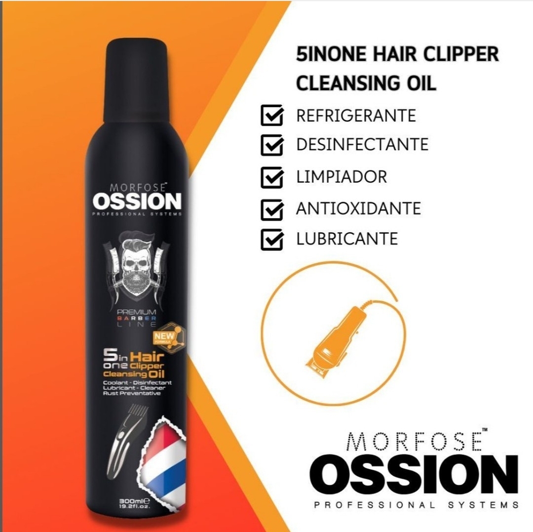 Frasco preto de óleo de limpeza para máquina de cortar cabelo com texto e gráficos
