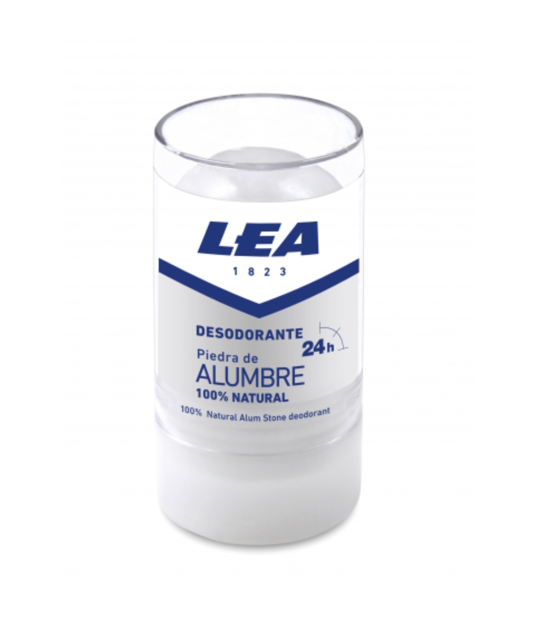 Desodorizante LEA Piedra de Alumbre em embalagem branca com tampa transparente