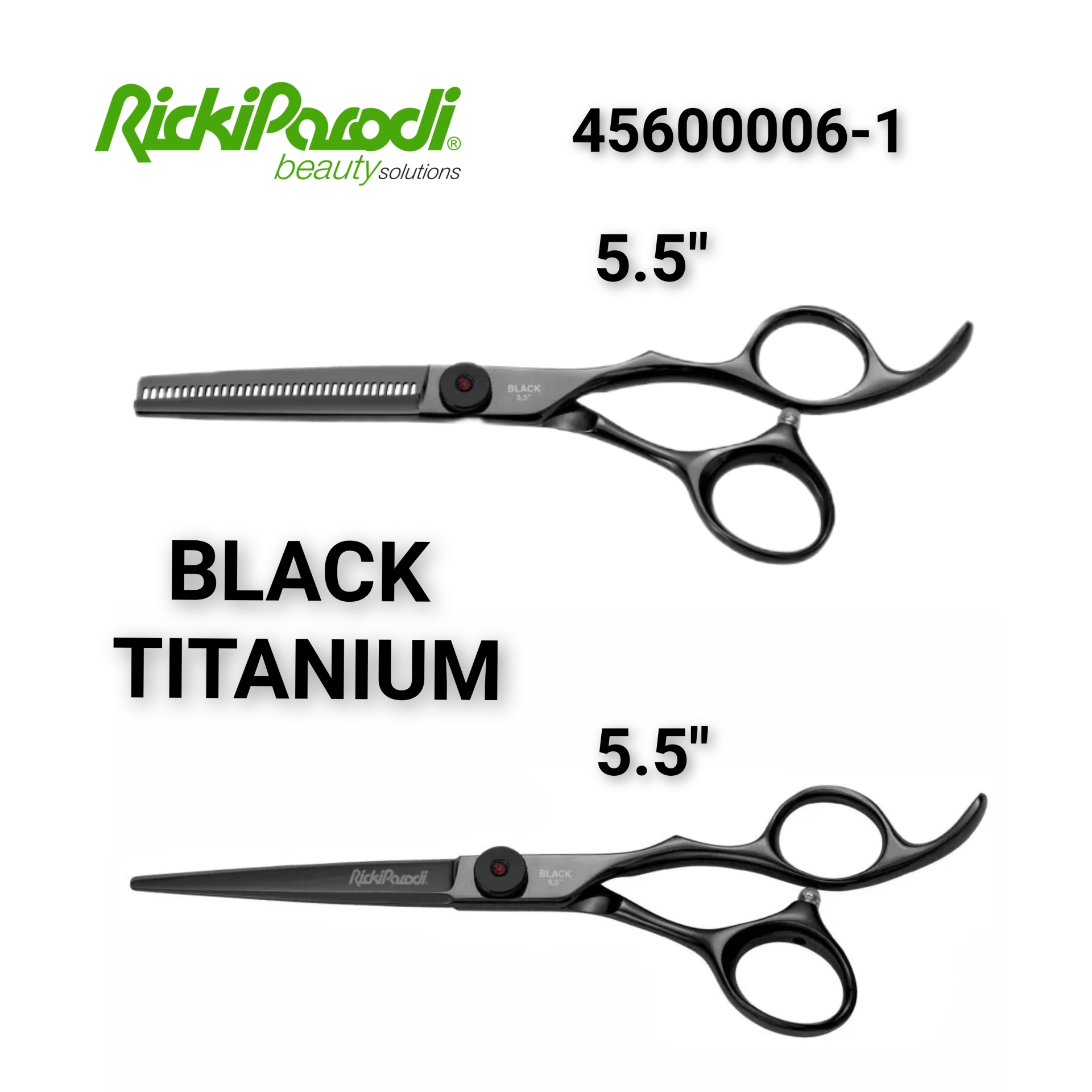Conjunto de duas tesouras de cabelo pretas em titânio, 5,5 polegadas