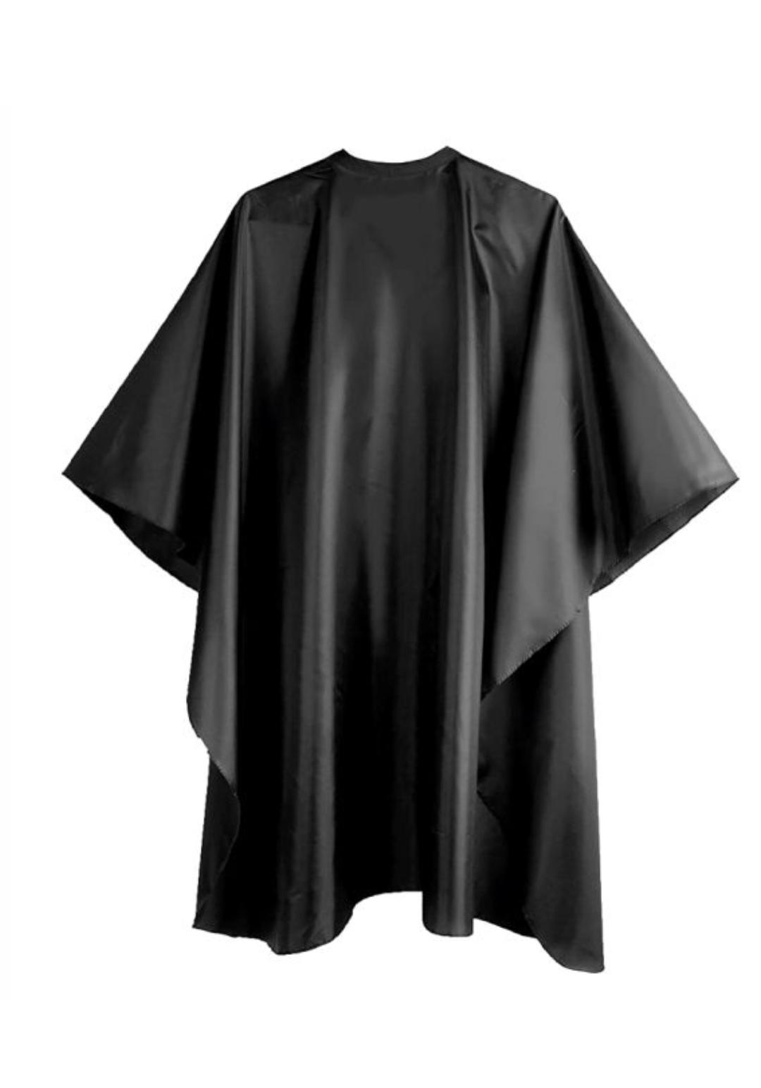 Capa preta brilhante com mangas largas e tecido liso