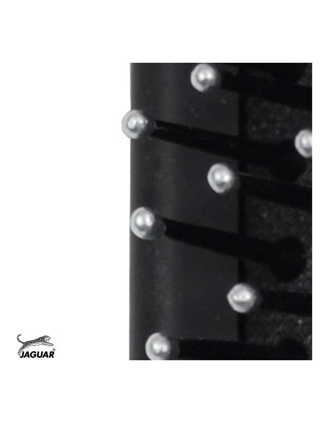Escova de cabelo preta com cerdas e pontas prateadas, logotipo JAGUAR