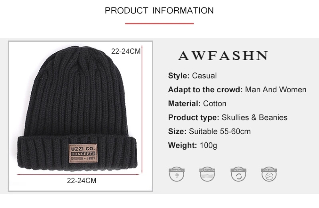 Gorro preto de malha com etiqueta UZZI CO. CONCEPTS