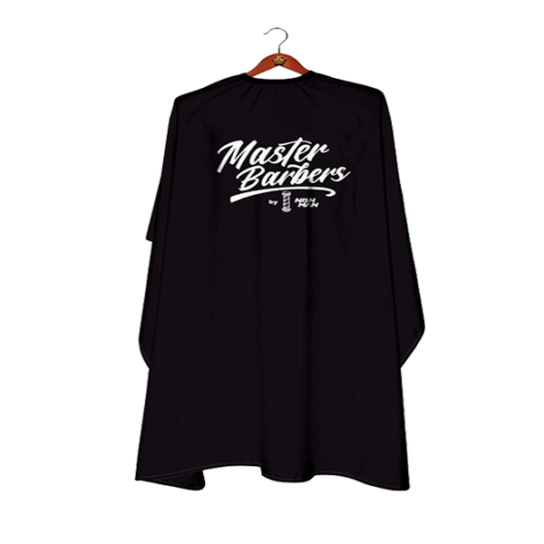 Capa preta para barbeiro com texto branco Master Barbers