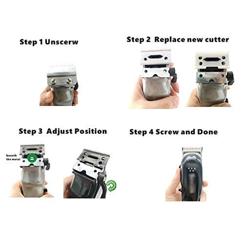 Instruções para substituir lâmina de máquina de cortar cabelo em quatro passos