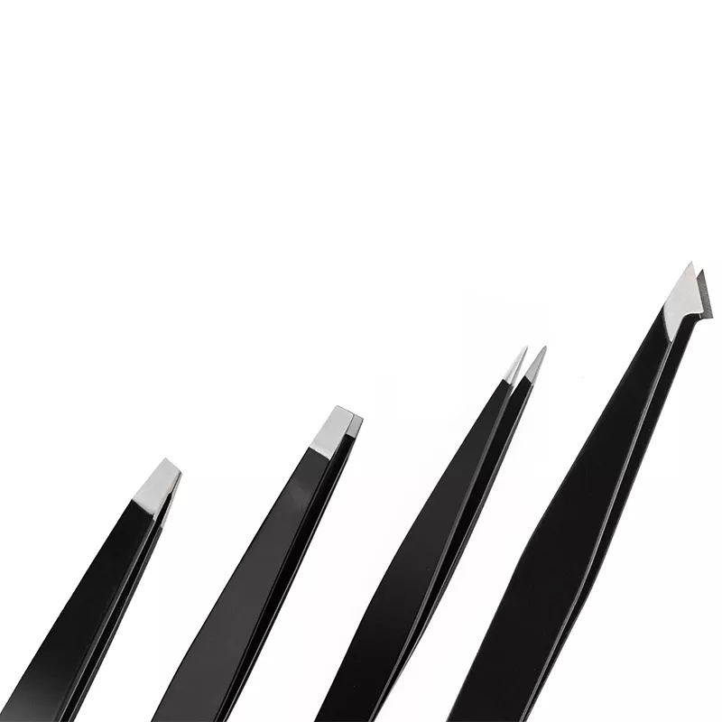 Conjunto de quatro pinças metálicas pretas com pontas variadas