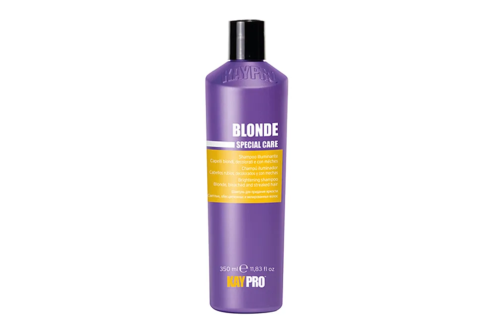 Frasco roxo BLONDE SPECIAL CARE com rótulo amarelo e tampa preta