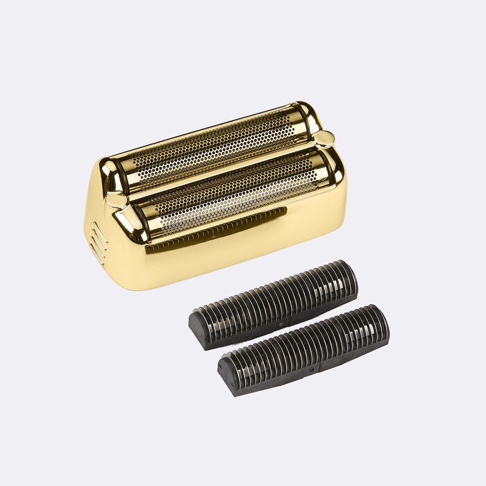 Cabeça de barbear dourada com lâminas pretas