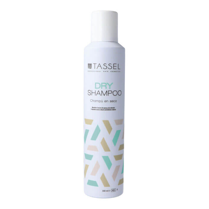 Frasco branco de shampoo seco TASSEL com design geométrico colorido