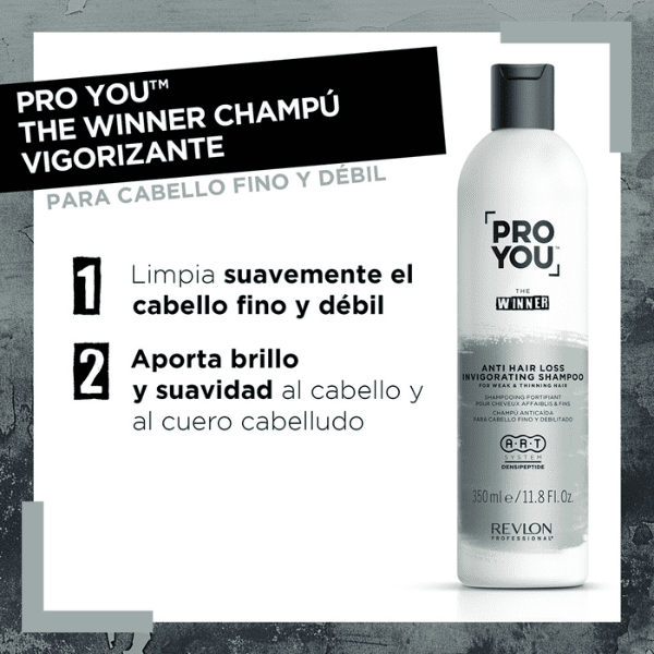 Champô PRO YOU™ The Winner para cabelo fino e débil com texto promocional em espanhol