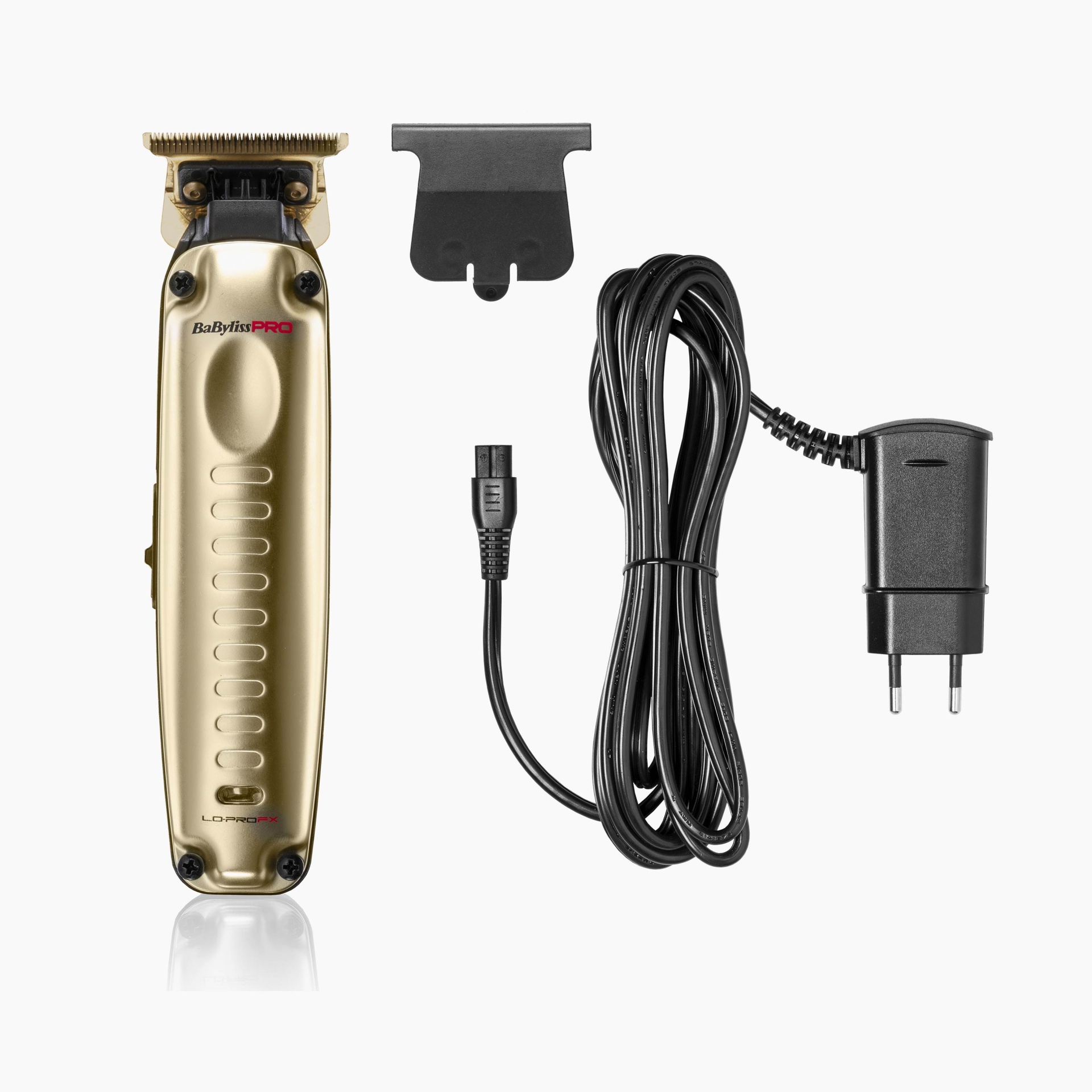 Aparelho de barbear elétrico dourado BaBylissPRO com acessório e carregador pretos