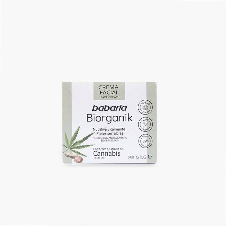 Caixa de creme facial Babaria Biorganik com óleo de semente de cannabis