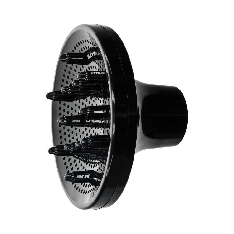 Difusor de cabelo preto circular em plástico com saliências para secador.