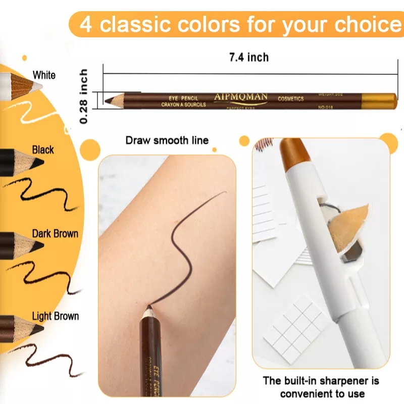 Lápis de olhos AIYOMAN em 4 cores clássicas com apontador embutido e demonstração do traço