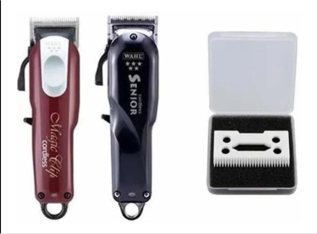 Conjunto com dois cortadores de cabelo e caixa de acessórios